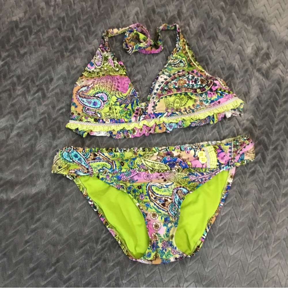 Lucky Brand Neon Paisley Bikini Swimsuit Size Medium - Picture 7 of 8